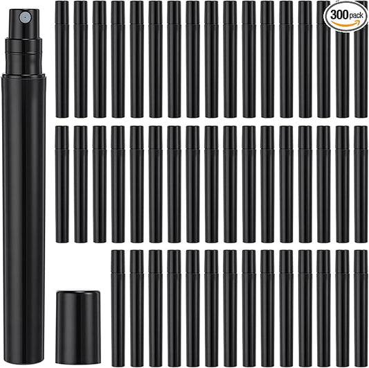 Tanlade 300 Pcs 5ml Mini Spray Bottles Black Plastic Perfume Atomizer Sprayer Bottles Portable Perfume Travel Refillable Bottle for Travel Pocket Dispenser Container
