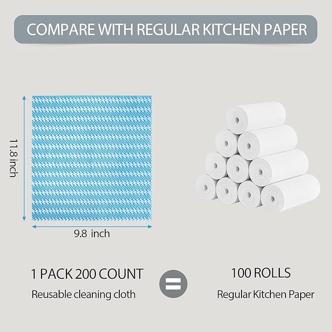 Disposable Cleaning Cloths Dry Handi Wipes Reusable Dish Cloths Multi Use Reusable Cleaning Towels,Machine Washable J cloth,Heavy Duty Handy Wipes 9.8" X 11.8" 200 Count in Total (2 Rolls)