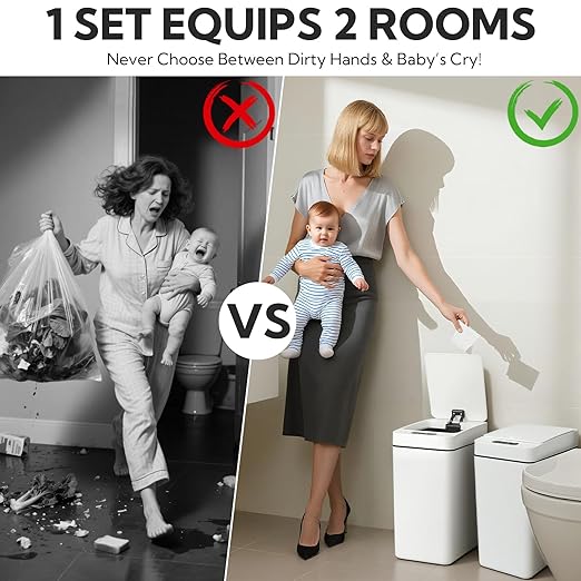 2 Pack Automatic Trash Can Touchless with Lid – 2.5Gallon Slim Bathroom Trash can，Ideal for Kitchen, Bedroom, Living Room & Office (White)