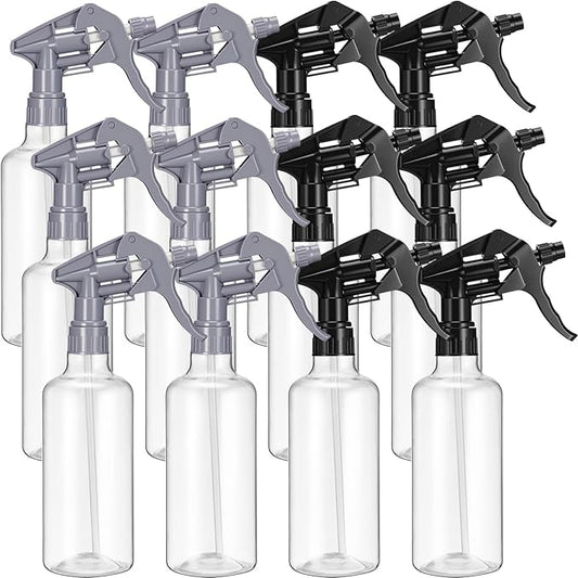 Eccliy 12 Pcs 16 Oz Plastic Spray Bottle, Adjustable Empty Reusable Sprayer for Cleaning, Planting, Water, Bathroom and Kitchen, BBQ, Commercial and Residential(Pure Grey & Pure Black,Clear)