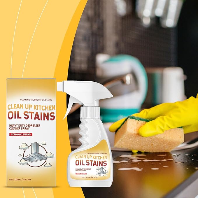 Clean Up Kitchen Oil Stains Spray, Heavy Duty Kitchen Degreaser Spray, Strong Oil Stain Remover for Stoves, Grill and Range Hoods, 4 FL.OZ