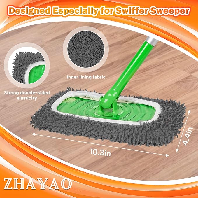 Reusable 100% Coral Fleece Mop Pads Compatible with Swiffer Sweeper Mop, Wet and Dry Flat mop Cover, 3 Pack Washable Mop Pads for Surface/Hardwood Floor Cleaning (Mop is Not Included)