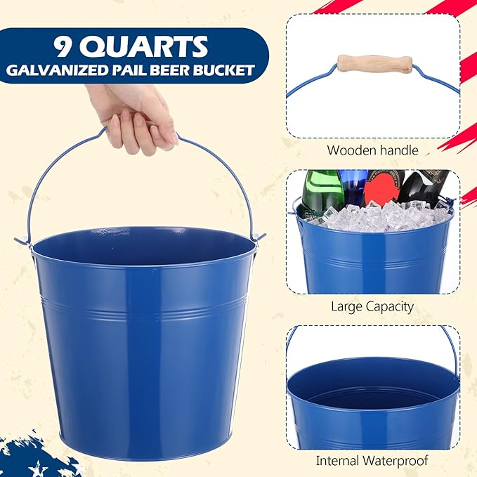 12 Pcs Large Galvanized Metal Buckets with Handle 10 Inch Heavy Duty Stainless Steel Pails Round Pail for Party Wedding, Crafts, Utensils, Table Centerpieces (Royal Blue)