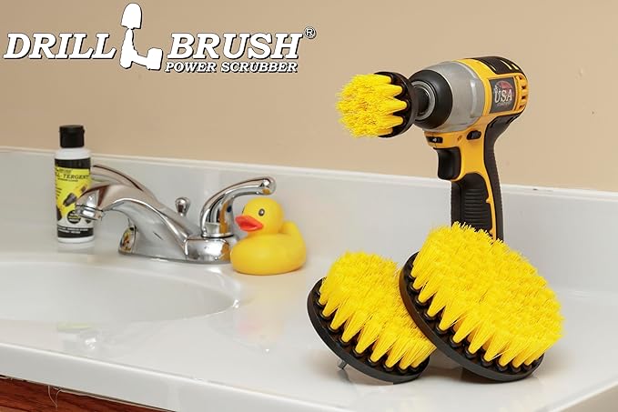 House Cleaning Supplies – Cleaning Drill Brush Set - Bathroom Accessories - Flat Scrub Brushes - Grout Cleaner - Electric Spin Brush Attachment for Drill - Bathroom Cleaner Brushes - Shower Scrubber