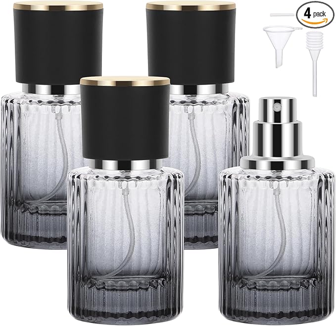 Segbeauty 1oz Perfume Spray Bottle, 30ml Empty Fine Mist Cologne Glass Bottle, Pack of 4 Large Travel Refillable Perfume Dispenser for Fragrance, Black Cologne Atomizer with Transfer Tool for Men