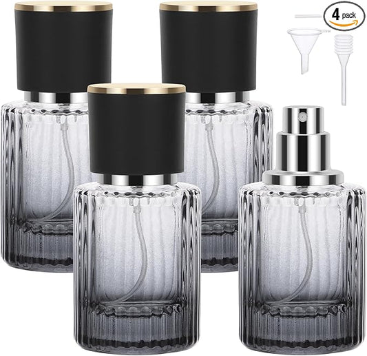 Segbeauty 1oz Perfume Spray Bottle, 30ml Empty Fine Mist Cologne Glass Bottle, Pack of 4 Large Travel Refillable Perfume Dispenser for Fragrance, Black Cologne Atomizer with Transfer Tool for Men