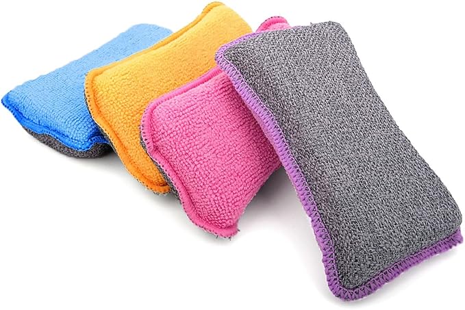 UPSTAR Kitchen Sponges for Dishes, Microfiber Cleaning Scrubber, Non-Scratch Scrubbies for Dishwashing and Bathroom, Size L Pack of 4
