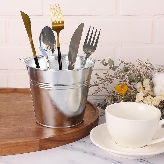 20 Pack 4.5 x 5.1 x 2.6 inch Metal Mini Buckets, Elegant Galvanized with Handles, Tin, Small, Mini Metal Pail for Party Favors, Crafts, Garden & Beach