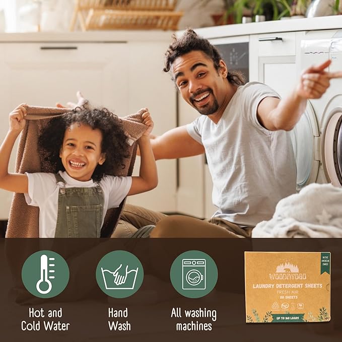 Laundry Detergent Sheets – Eco-Friendly, Hypoallergenic, Plant-Based Detergent for Sensitive Skin, Recycled Packaging, Liquid-Free Travel-Friendly Laundry Soap Strips (Up to 160 Loads, 80 Sheets)