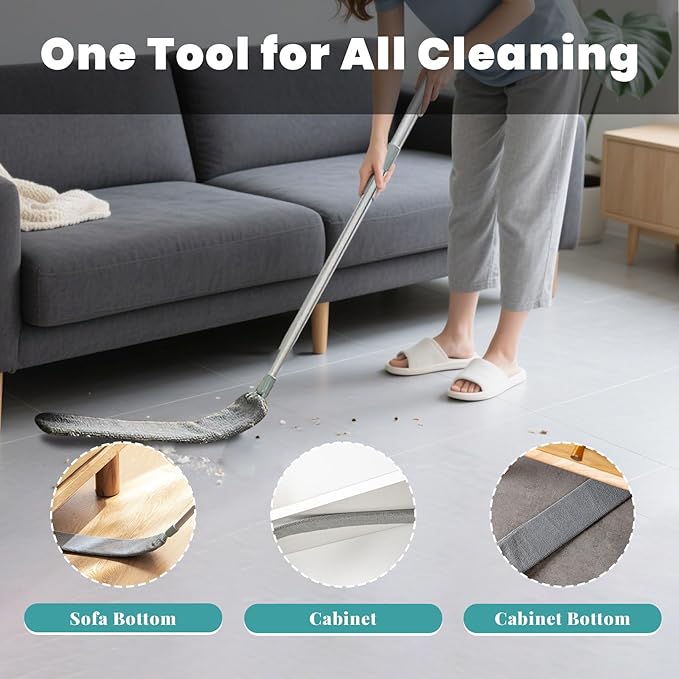 Flat Duster, Retractable Gap Dust Cleaning Artifact, Extendable Microfiber Duster with Bendable & Removable Head, Reusable Washable Dusting Wand for Home,Ceiling,Blinds (1pcs)