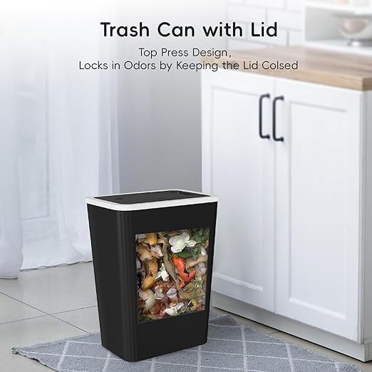 Small Trash Can, 3 Pack 4 Gallons Bathroom Garbage Can with Lid Press-Top, Small Waste Basket with Trash Bags, Slim Plastic Garbage Bin for Dorm, Office, Bedroom, Kitchen, Living Room (Multi)