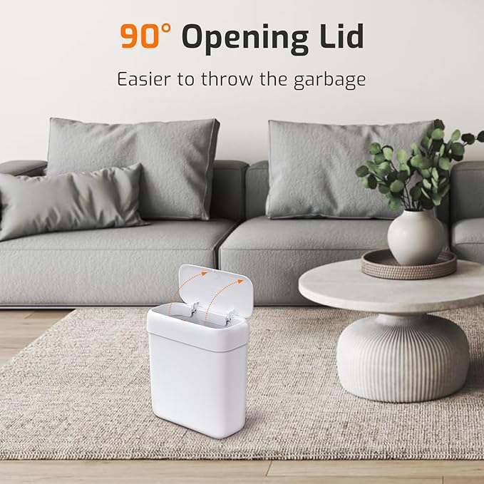 MOPALL Small Bathroom Trash Can with Lid, 2.6 Gallons / 10 L Slim Plastic Garbage Bin with Pop-Up Lid, Mini Waste Basket Can Dog Proof for Kitchen, Bedroom, Office, Laundry, Toilet, Rv, White