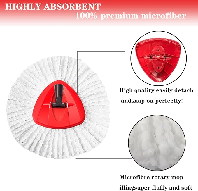 Spin Mop Replacement Head Mop Replace Head Compatible with O Cedar EasyWring Spin Mop - 4 O-Ceda Mop Refills、30-58in Mop Handle and 1 Mop Base Combo Set, 2white