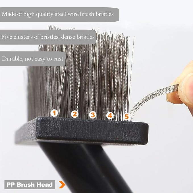 Deck Brush Steel Wire Broom with Long Handle Stiff Scrub Brushes for Cleaning Boat Patio Concrete Moss Remover