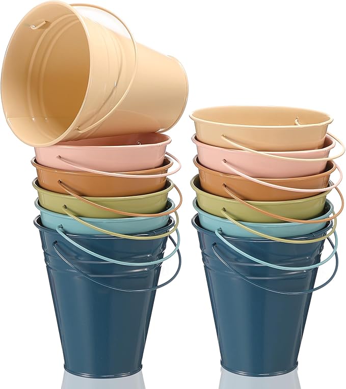 Sadnyy Colored Small Metal Buckets with Handle, 4.5 x 5.1 Inch Mini Galvanized Tin Bucket for Back to School Classrooms Crafts Pencil Holder Boho Wedding Birthday Party Favor Decoration