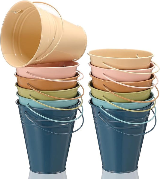 Sadnyy Colored Small Metal Buckets with Handle, 4.5 x 5.1 Inch Mini Galvanized Tin Bucket for Back to School Classrooms Crafts Pencil Holder Boho Wedding Birthday Party Favor Decoration