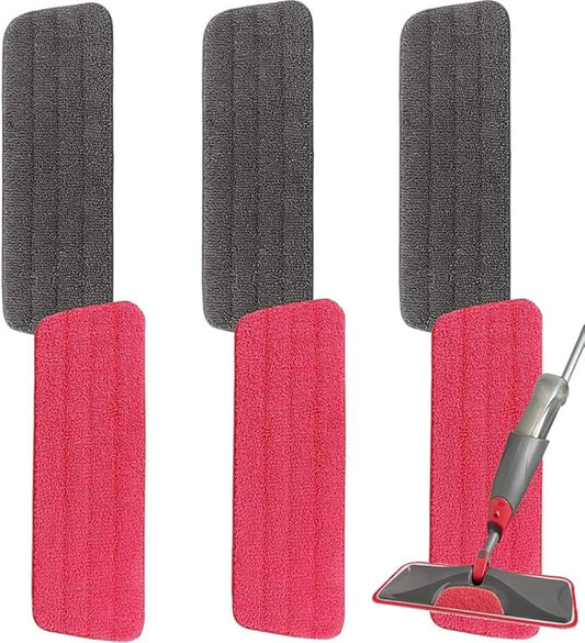 16.5 inch Microfiber Mop Pads for Rubbermaid Reveal Spray Mop and Any 16.5" Flat Mop - 6 Pack 13''-15'' Spray Mop Pad Reusable Washable Replacement Refills - Red & Grey