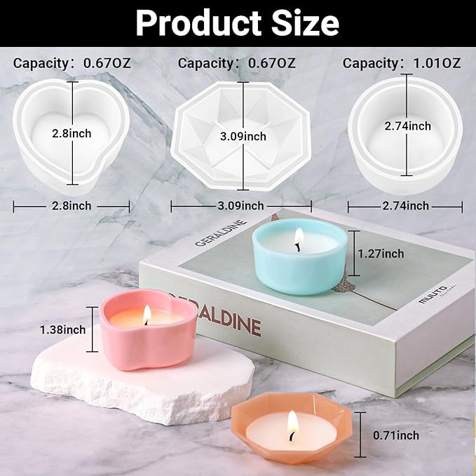 Gartful 3 Pieces Dish Resin Molds, Silicone Jewelry Tray Molds, Storage Container Epoxy Resin Casting Molds for Jewelry Ring Holders, Soap Dish, Candle Holder, 3 Styles(Round & Heart & Octagon)