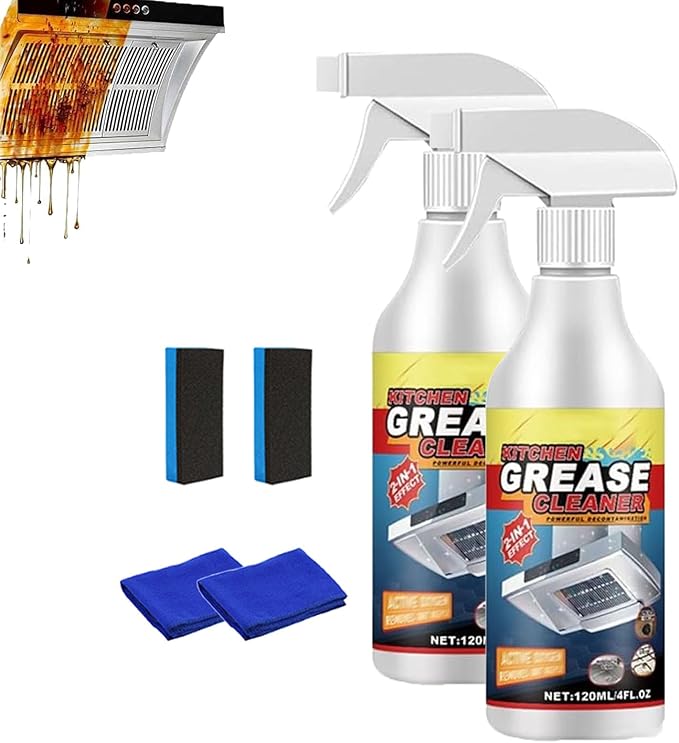 Powerful Kitchen Grease Cleaner, Powerful Clean Kitchen Oil Stains Spray, Heavy Duty Degreaser Cleaner Spray, All Purpose Heavy Oil Cleaning Agent, KitchenFoamCleaner Stubborn Stains Cleaner (2)