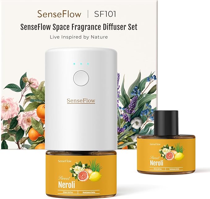 SF101 Waterless Ultrasonic Essential Oil Diffuser–100% Plant-Based,120-Day Natural Air Freshener & Aromatherapy Diffuser for Home,Hotel,Studio–Covers up to 100㎡-Calm Serenity