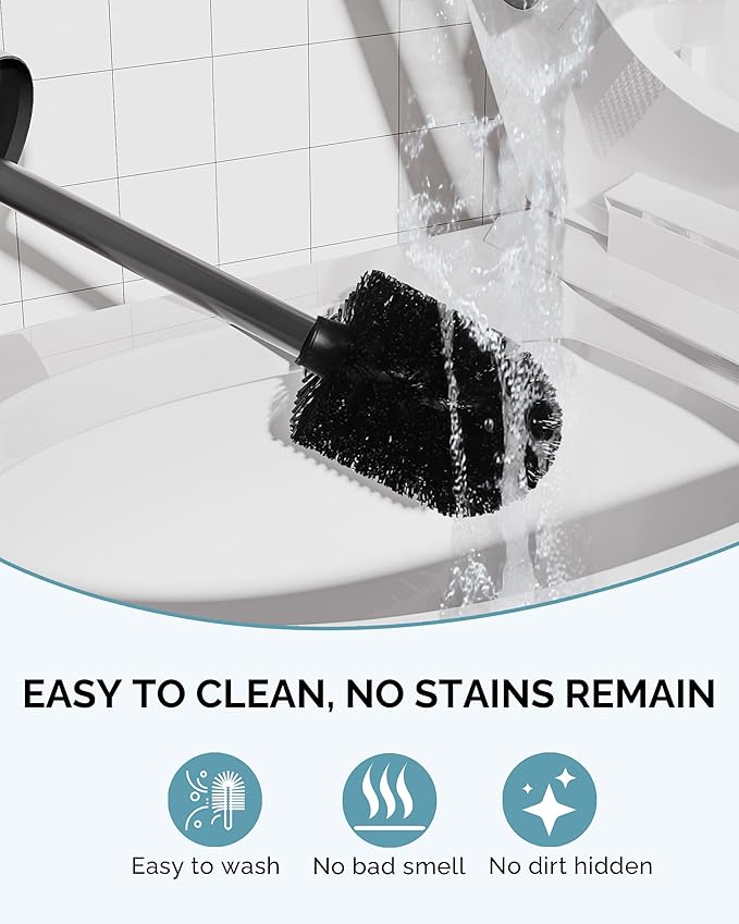Toilet Brush and Holder Set, 2 Pack Stainless Steel Toilet Bowl Brush with Lid, Rust Proof Toilet Cleaner Brush with Caddy, Durable Bristles, Splash Proof, Ideal for Bathroom（Matte Black）