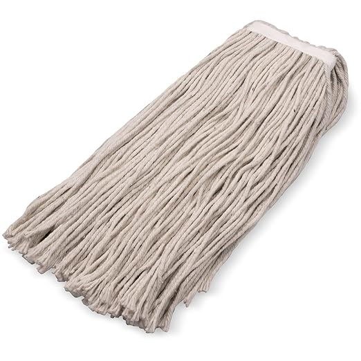 SPARTA Flo-Pac Cotton Mop Head, Cut-End, Narrow Band with White Band for Organized Cleaning, 36 Inches, Tan, (Pack of 12)