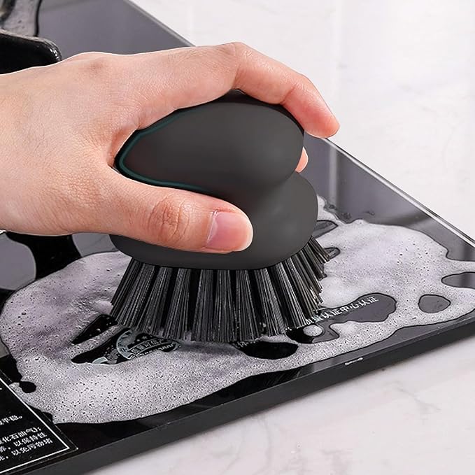 2Pack Dish Scrub Brush, Palm Brush Dish Scrubber with Ergonomic Grip, Kitchen Scrub Brushes for Cleaning for Pans, Pots, Kitchen Sink Cleaning-Black