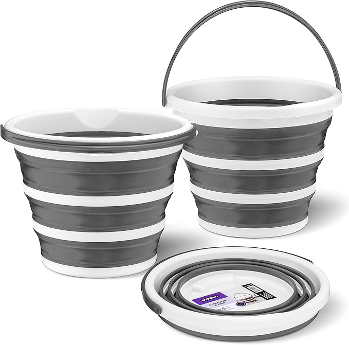 Superio Collapsible Bucket 2 Gallon Bucket with Handle Grey Car Wash Bucket Small Foldable Silicone Pail for Camping, Fishing, Cleaning, Mopping, 10 Liter, 2