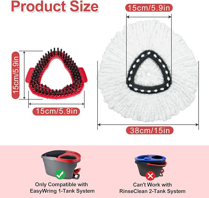 Mop Heads Replacement for Ocedar, Mop Replace Head for Ocedar EasyWring 1 Tank, Microfiber Spin Mop Refills, Include 5 Spin Mop Replacement Head Deep Cleaning Machine Washable with 2 Scrubber Mop Head