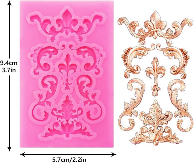 Baroque Style Silicone Molds, Curlicues Scroll Lace Fondant Molds, Vintage Relief Flower Mould Filigree 3D Clay Mold for Gummy Sugar Cookie Pastry Chocolate Mold for Clay Cupcake Topper Decor(6Pcs)