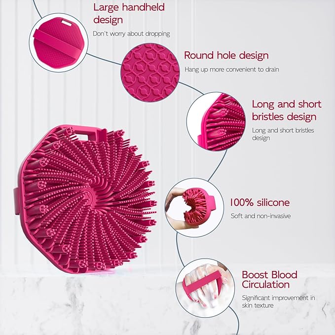 Silicone Body Scrubber, Exfoliating Body Wash Scrubbers Exfoliator, Shower Body Brush for Effective Showering Exfoliation and Gentle Massage (Red)