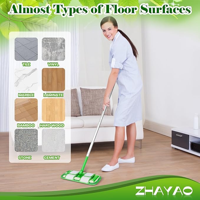 Reusable Pads Compatible with Swiffer Sweeper Mops, 2 Pack Washable Microfiber Floor Pad Refills, Wet and Dry Flat Cover for Surface/Hardwood Floor Cleaning (Mop Not Included)