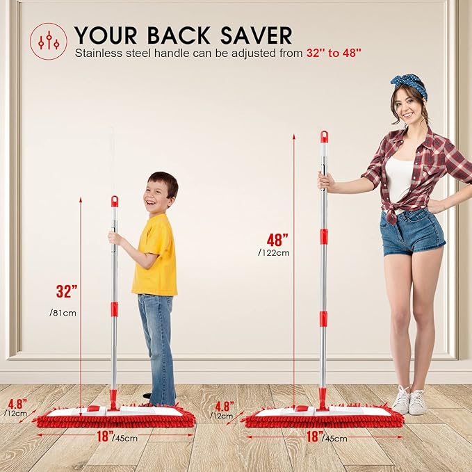 MASTERTOP Microfiber Mop for Floor Cleaning, Flat Dust Mop for Home and Kitchen, Adjustable Stainless Steel Handle with 4 Washable Mop Pads, Hardwood Floor Mop for Wood, Vinyl, 1 Cleaning Scraper