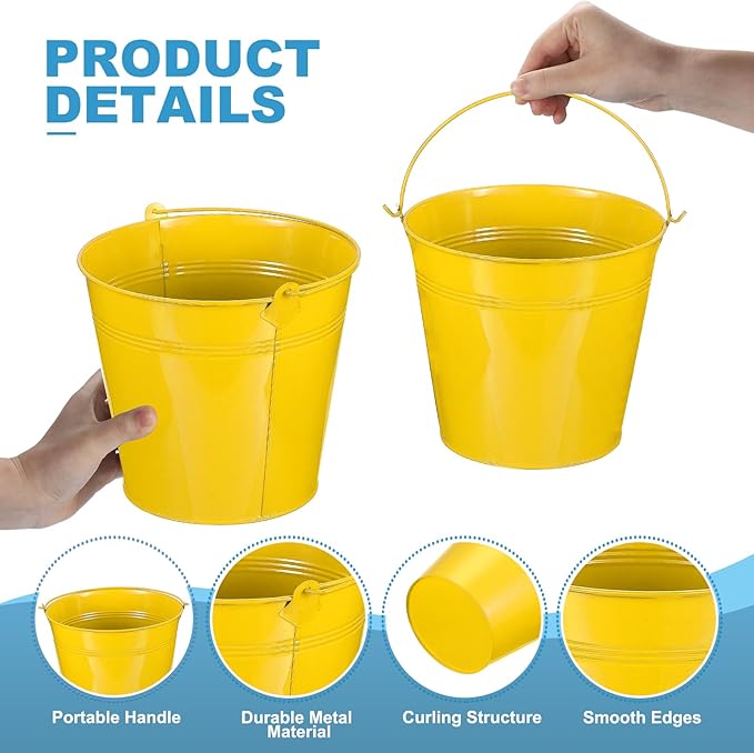 PATIKIL 7"x6.2" Small Metal Buckets with Handle, 6 Pcs Mini Galvanized Bucket Colorful Easter Buckets for Crafts Party Favors Decoration, Yellow