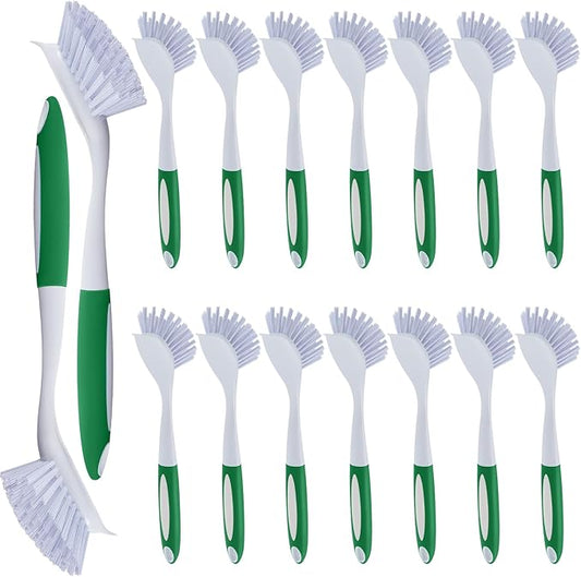 Hsei 20 Pcs Green Kitchen Scrub Dish Brush Bulk with 11 Inch Anti Slip Handle Cleaning Dish Scrubber with Stiff Bristles Washing Scrub Brushes for Housekeeping for Pots and Pans, Kitchen Sink
