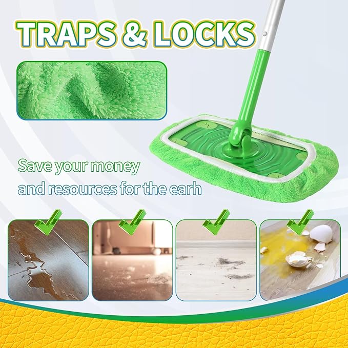 5 Pack Reusable 100% Chenille Mop Pads Compatible with Swiffer Sweeper, Wet and Dry Flat Swiffer mop Cover, 5 Pack Washable Swiffer Pads for Surface/Hardwood Floor Cleaning (Mop is Not Included)