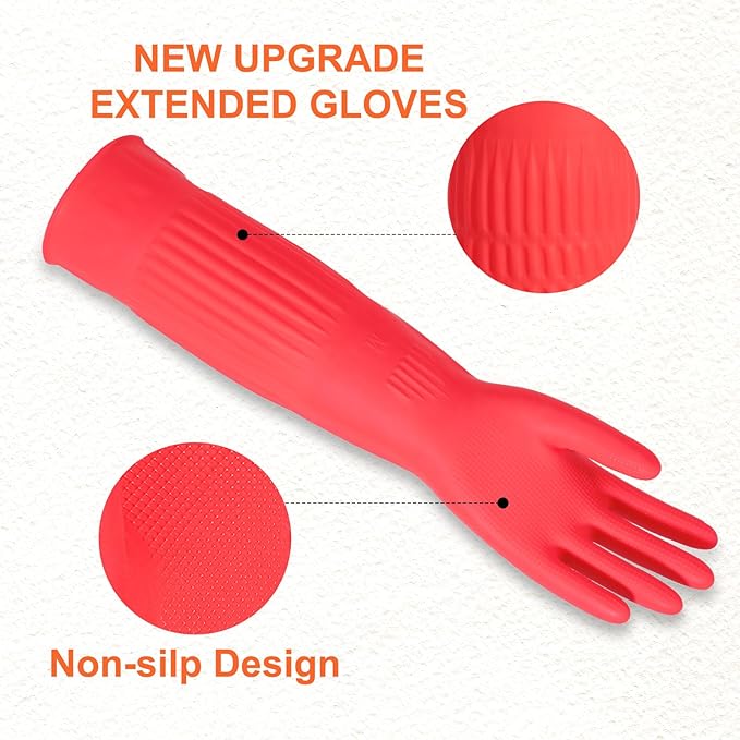 North Tower Rubber Gloves Kitchen Cleaning For Washing Dishing Kithchen, warmming Heat Resistant Dishwashing Gloves,18",2 Pairs Large