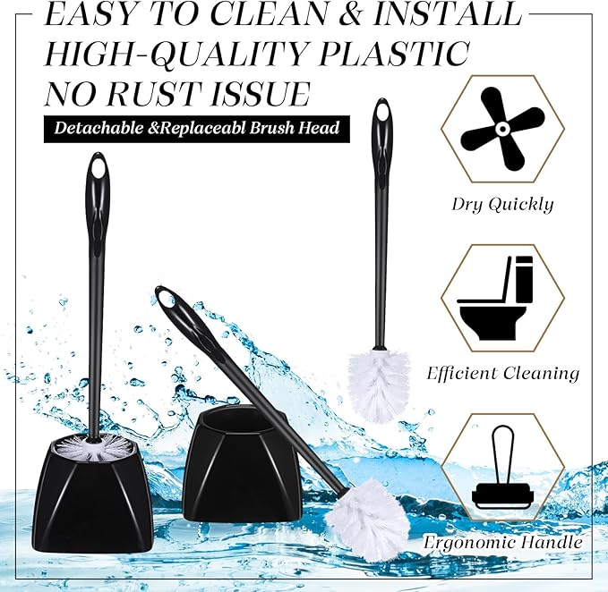 15 Sets Toilet Holder and Brush Set 16.14 Inch Toilet Bowl Cleaner Brush with Caddy Bathroom Scrub Plastic Scrubber with Long Handle for Bathroom Cleaning, Easy to Assemble(Black)