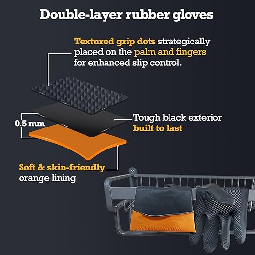 Heavy-Duty Thick Rubber Cleaning Gloves - 3 Pairs of Extra-Large Black Reusable Waterproof Non-Slip Gloves for Dishwashing and Kitchen Cleaning