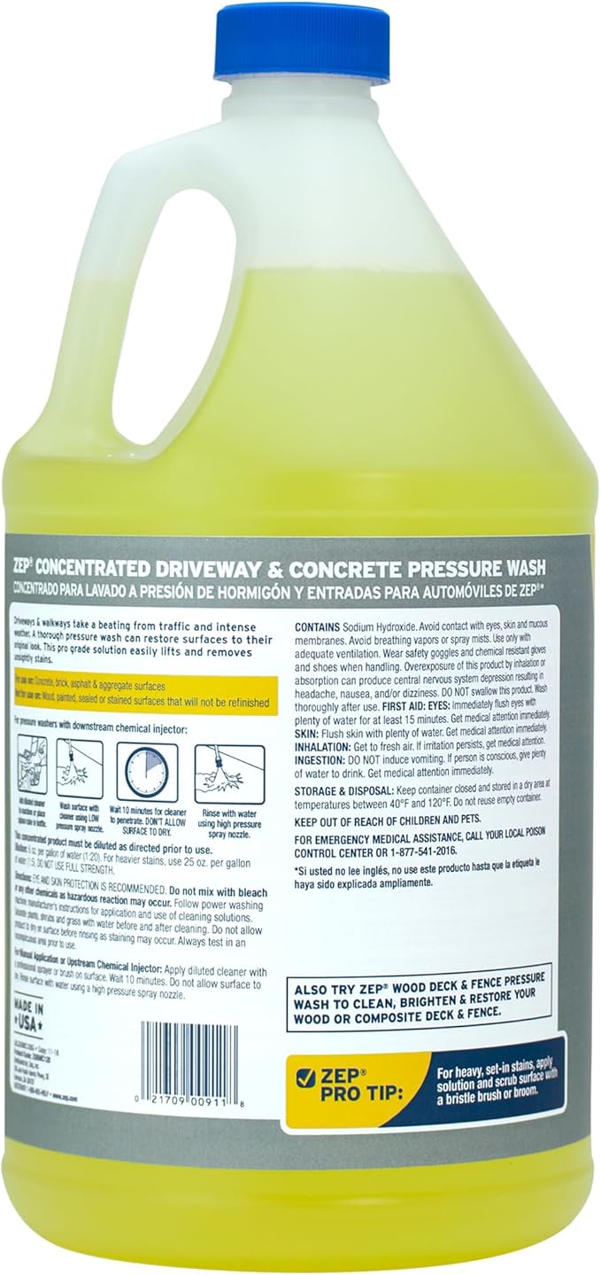 Zep Driveway and Concrete Pressure Wash Cleaner Concentrate - 1 Gal (Case of 4) - ZUBMC128 - Removes Tough Oil Stains and Grime