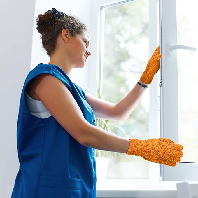 Patelai 3 Pairs Microfiber Plant Dusting Gloves Leaf Cleaning Gloves for Indoor Plants, Blinds, Furniture, House(Medium,Orange, Brown, Dark Gray)