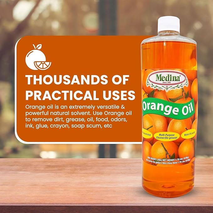 Medina Orange Oil Cleaner & Degreaser Concentrate - 32oz, 2-Pack - Orange Oil Concentrate - All Purpose Cleaner, Garden Pest Defense, Automotive Use - Orange Oil for Wood Treating & Cleaning