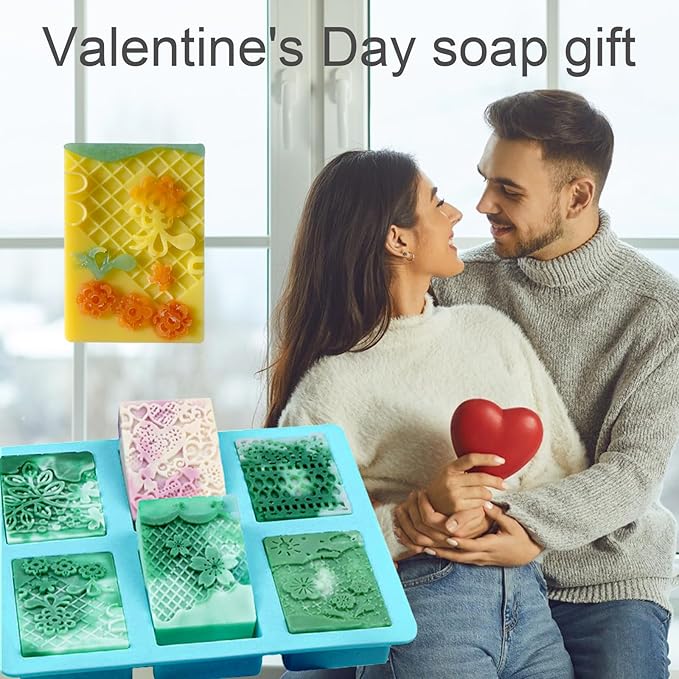 Silicone Soap Molds, 3D Detailed Flower Soap Mold, Rectangular Lace Pattern Soap Mold for DIY Handmade Soap Candle Wax Mold Lotion Bar, Bath Bombs, Reusable for Wedding Favors