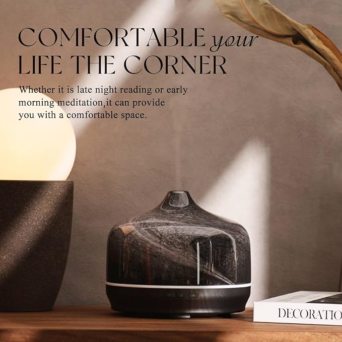 Porseme 500ml Glass Essential Oil Diffuser Aromatherapy Ultrasonic Cool Mist Humidifier 15-21 Running Hours Waterless Auto-Off Air Diffusers for Sleeping Yoga Office Working Spa and Rest (Obsidian)