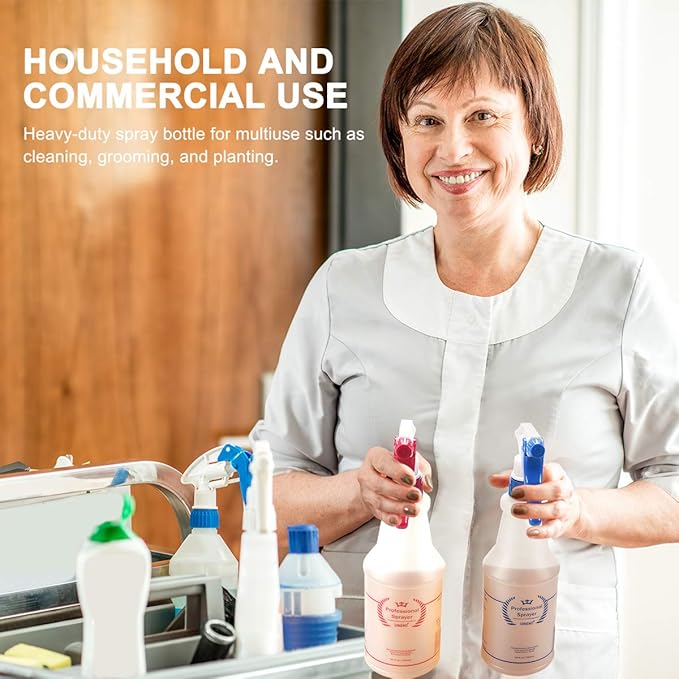 Plastic Spray Bottle 2 Pack, 32 Oz, All-Purpose Heavy Duty Spraying Bottles Leak Proof Mist Empty Water Sprayer for Cleaning Solution, Essential Oils, Hair, Planting with Adjustable Nozzle - Green