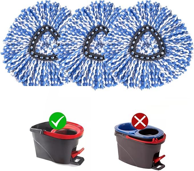 Matthew Cleaning 3Pack Blue Microfiber Spin Mop Replacement Head Compatible with EasyWring Spin Mop Replace Head-EasyWring High Absorbency,Machine Washable,Microfiber Spin Mop Refills