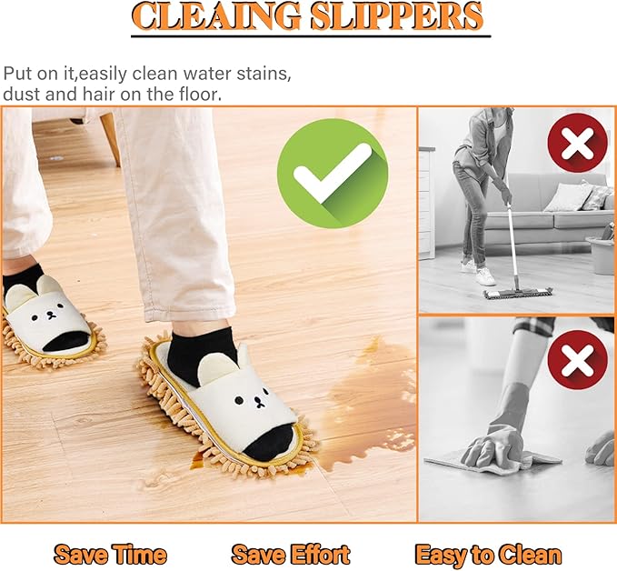 Liitrton 1 Pair Detachable Mop Slippers Shoes Microfiber Chenille Soft Comfortable Dust Dirt Hair Cleaner (Beige)