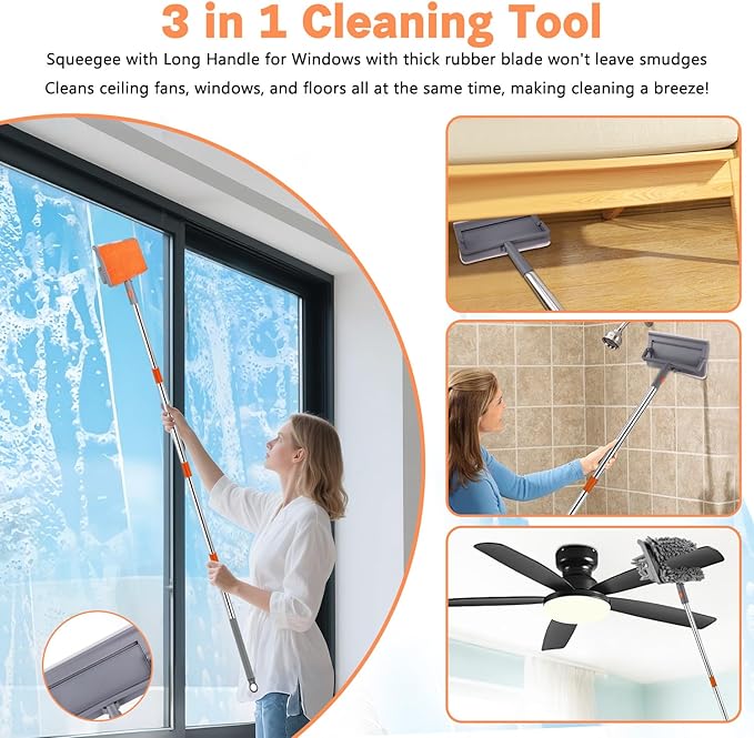 Ceiling Fan Cleaner Duster, Ceiling Fan Duster with 37"-80" Adjustable Length, Ceiling Fan Blade Cleaner Bidirectional 180° Rotation for Ceiling Fan, Window Walls Floor