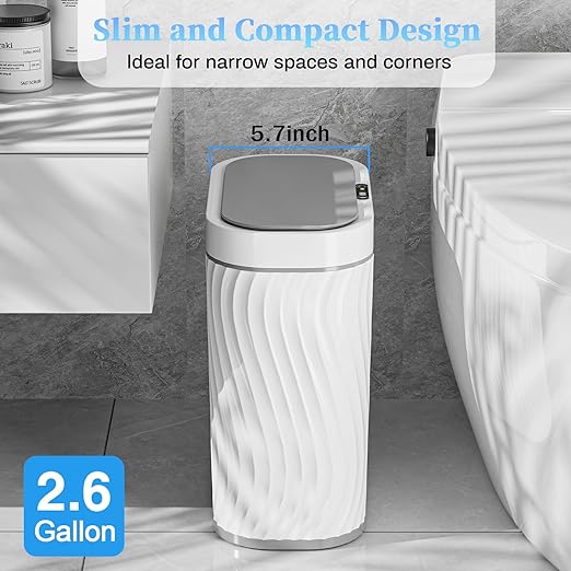 Bathroom Trash can with Automatic Touchless Lid, 2.6 Gallon Motion Sensor Small Garbage Can, Slim Waterproof Smart Trash Bin for Bedroom, Office, Living Room