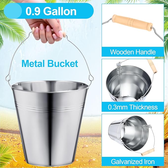 Zopeal 6 Pcs Large Metal Bucket Beer Bucket Galvanized Steel Pail with Handle for Gifts Basket Ice Candy Party(7.4 x 7.2 x 4.6 Inch,Silver)
